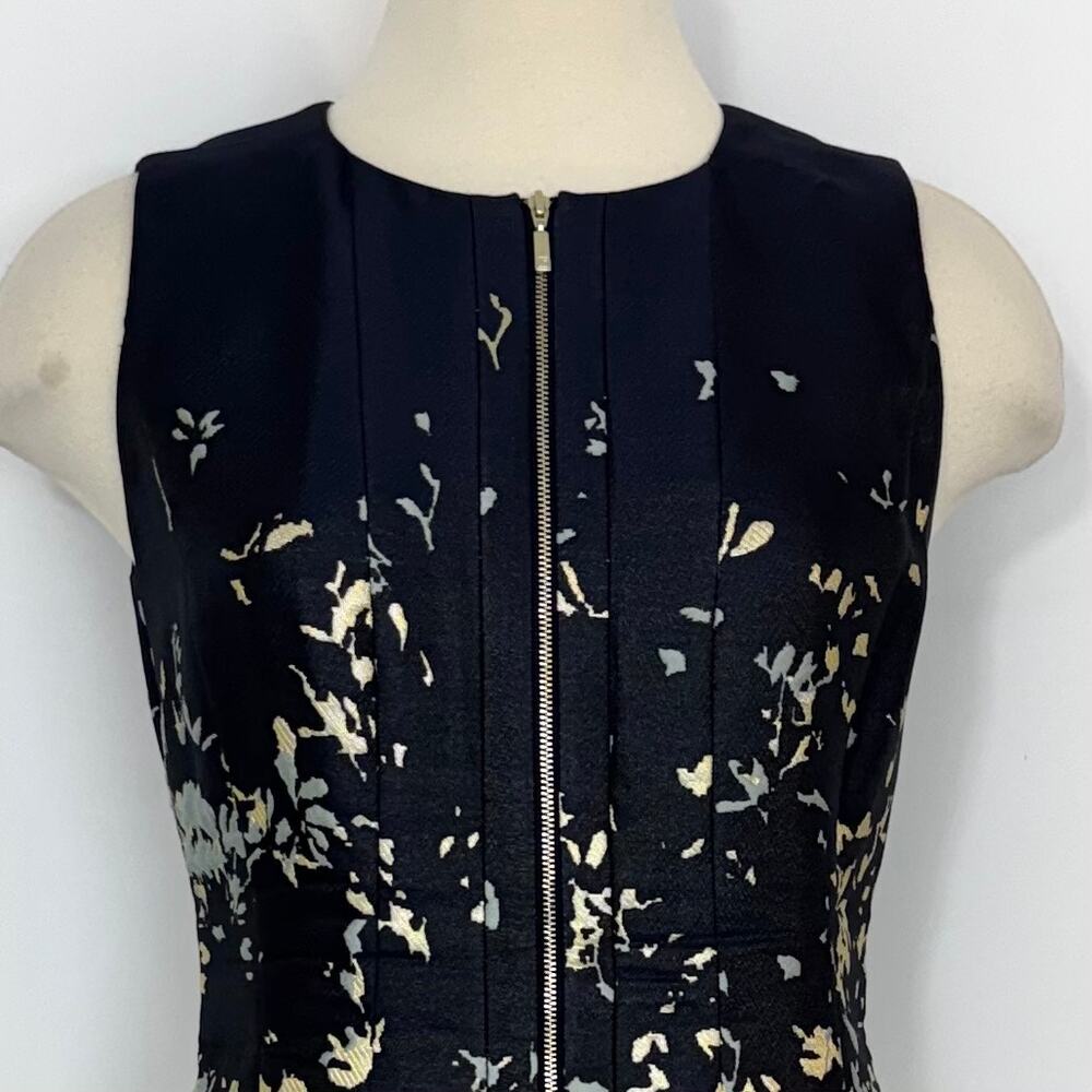Lafayette 148 Sleeveless Zip Front Dress A-Line Abstract Print Navy Cream Size 4 - Picture 2 of 10